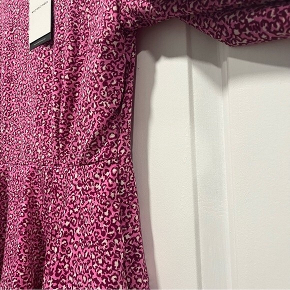 NWT Who What Wear Pink Leopard Print Puff Long Sleeve A- Line Dress Small - Picture 6 of 10